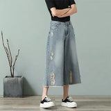 High Waist Ripped Wide Leg Jorts