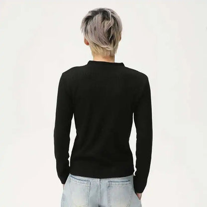 V-neck Knitting Button Long Sleeved T-shirts