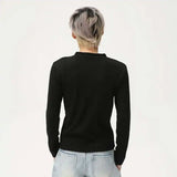V-neck Knitting Button Long Sleeved T-shirts