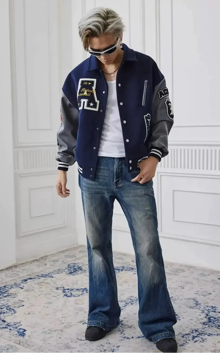 Effortless Embroidered Baseball Varsity Jacket