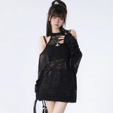 Y2K Black Loose Hollow Out Sweater