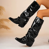 Retro Maillard Color Block Heel Knee-High Boots