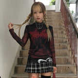 Grunge Aesthetic Tattoo Print Sheer T-Shirt