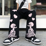 Skulls Print Loose Hearts Wide Leg Pants