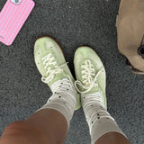 Chic Light Green Fishnet Lace-Up Flat Sneaker