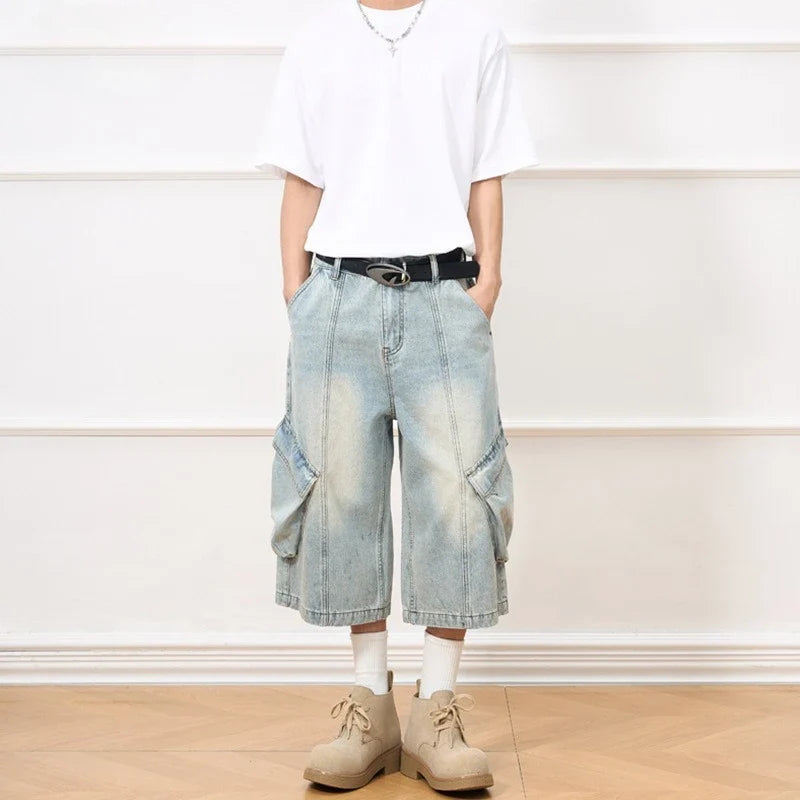 Distressed Vintage Summer Denim Cargo Jorts