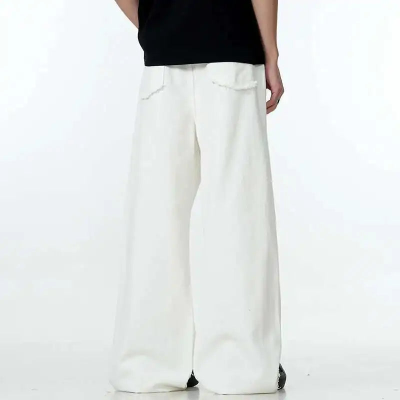 Solid Color Raw Edge Denim Jeans