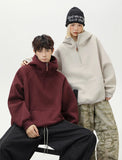 Heavyweight Ribbed Solid Color Half Zip Hoodie