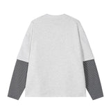 Chic Crew Neck Striped Fake Two Piece Long Sleeve T-Shirt