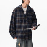 Versatile Y2K Plaid Hooded Long Sleeve Shirt