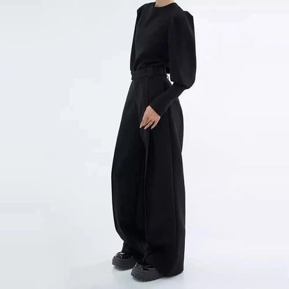 Solid Color Pleated Drape Trousers Bottoms