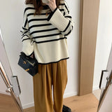 Women Chic Korean Striped Loose Knit Sweater