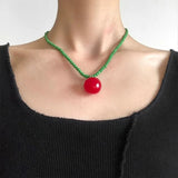 Vibrant Beaded Fruit Pendant Chain Necklace