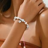 Shiny Pink Imitation Pearl Heart Charm Bracelets