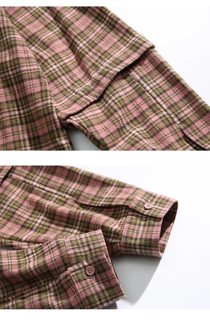 Vintage Loose Plaid Badges Shirt