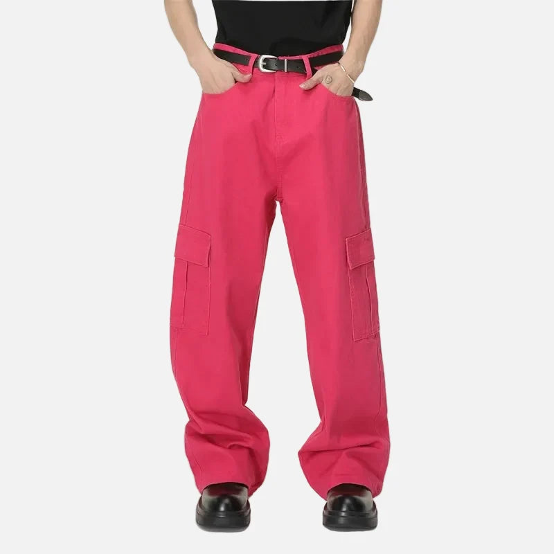 Trendy Solid Color Washed Denim Cargo Jeans