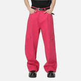 Trendy Solid Color Washed Denim Cargo Jeans