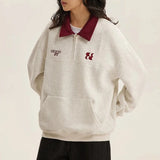 Velvet Embroidered Turn-Down Collar Sweatshirt
