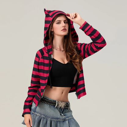 Vintage Red Striped Zip-Up Sweatshirt