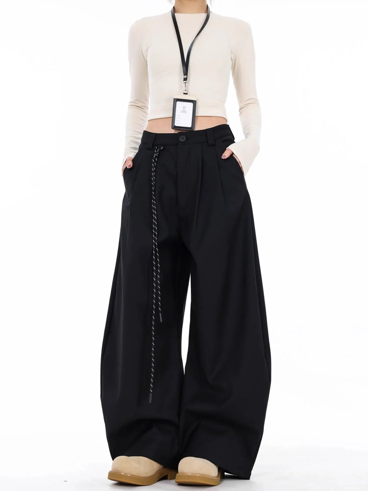 Black High Waist Straight Suit Pants