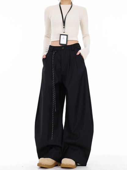 Black High Waist Straight Suit Pants