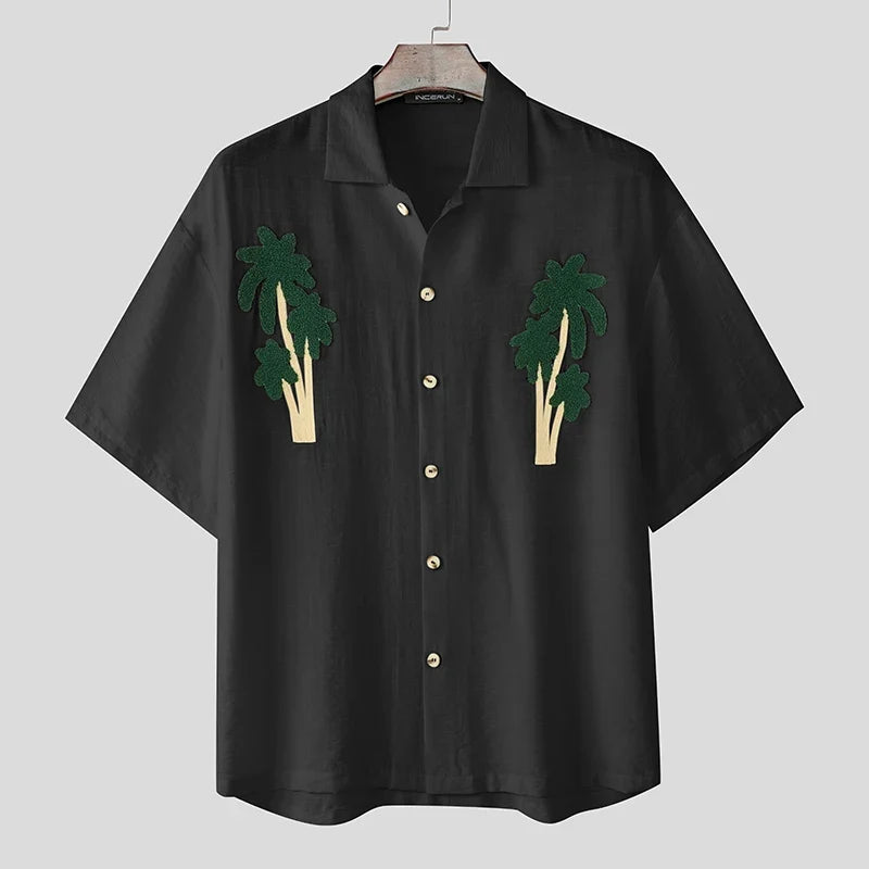Cozy Patchwork Lapel Short Sleeve Shirt