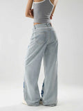 American Style Oversize Ripped Printed Blue Denim Jeans