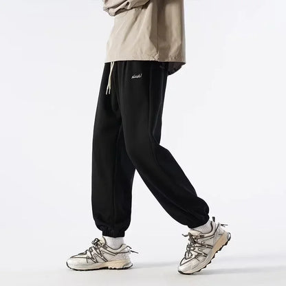 Vintage Letter Embroidered Elastic Waist Sweatpants