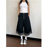 Women Retro Wide Leg Raw Edged Jorts