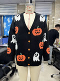Halloween Cozy Pumpkin Pattern Knit Cardigan