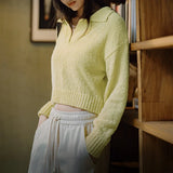 Yellow Ribbed Cropped Knitwear Sweater