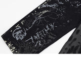 Gothic Graffiti Print Denim Pants