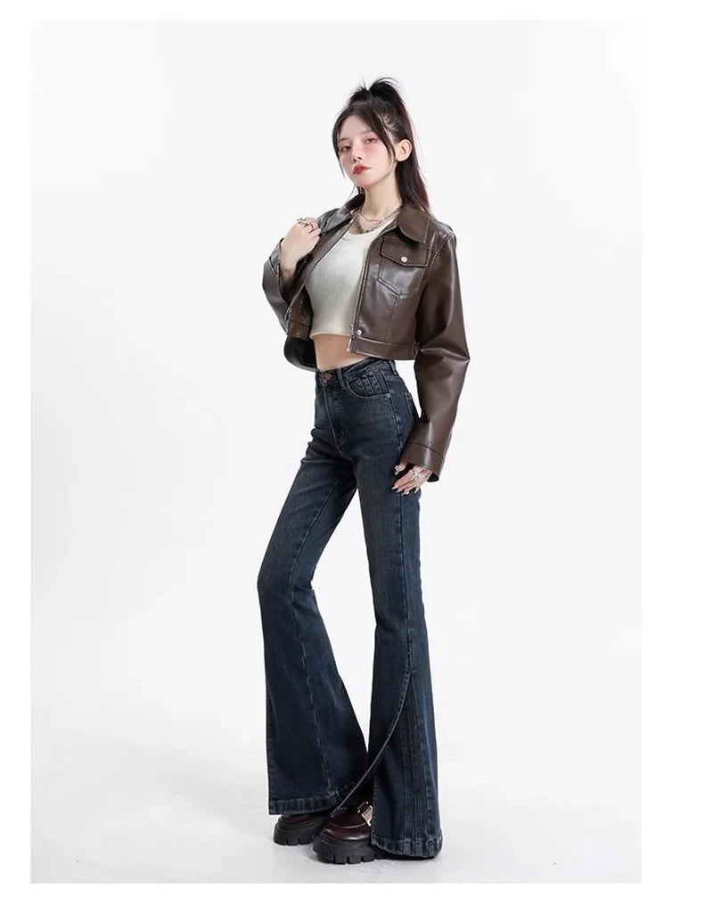 Women Retro High Waisted Flared Jeans