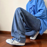 Ankle-length Baggy Washed Denim Pants