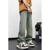 Distressed Wide Jacquard Denim Jeans
