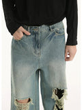 Distressed Broken Hole Straight Leg Jeans