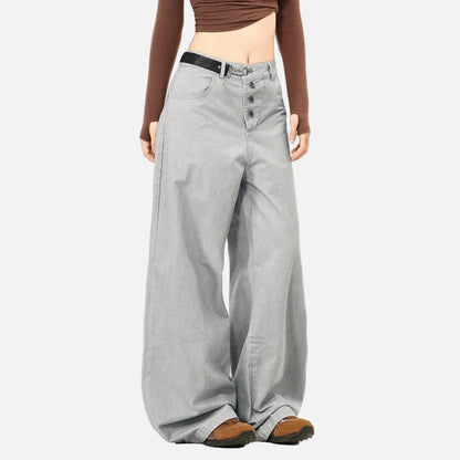 Streetwear Hip Hop Solid Color Belted Pants