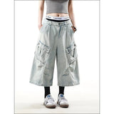 Streetwear Cool Vintage High Waist Blue Baggy Jorts