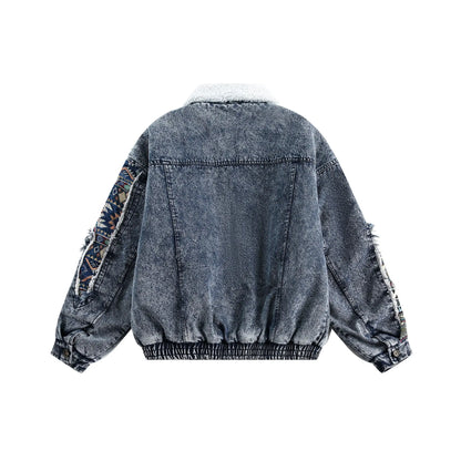 Y2K Thick Winter Patchwork Denim Jacket
