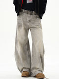 Rugged Look Baggy Gray High Waisted Jeans