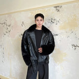 Streetwear Fur Splicing PU Leather Motorcycle Jacket
