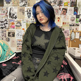 Gothic Stars Print Zip Up Sweatshirt