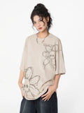 Washed Flower Floral Skull Graphic T-Shirt