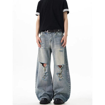 Vintage Blue Ripped Wide Leg Jeans