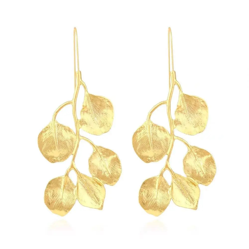 Exaggerated Leaf Drop Gold Earring