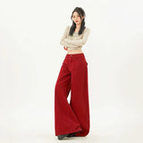 Trendy Cute Oversized Red Baggy Wide Leg Jeans