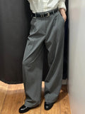Elegant Gray Pleated Wide Leg Pants