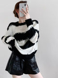 Women Comfort Cozy Striped Mohair Sweater