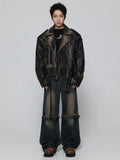 Streetwear Retro Distressed Black Leather Jacket