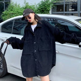 Women Black Corduroy Loose Fit Jacket